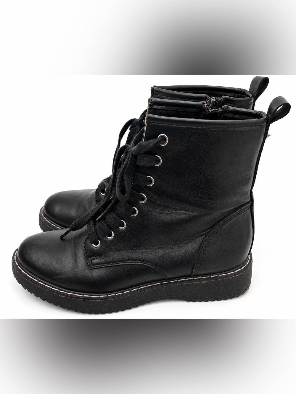 STEVE MADDEN “Madden Girl Kurrt” Black Lace-Up, Side Zip, Lug Sole Combat Boots - Picture 11 of 16